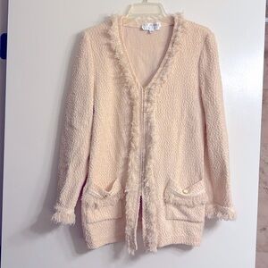 StJohn Jacket Size 14, trimmed with fringe.  Lovely Cream color.